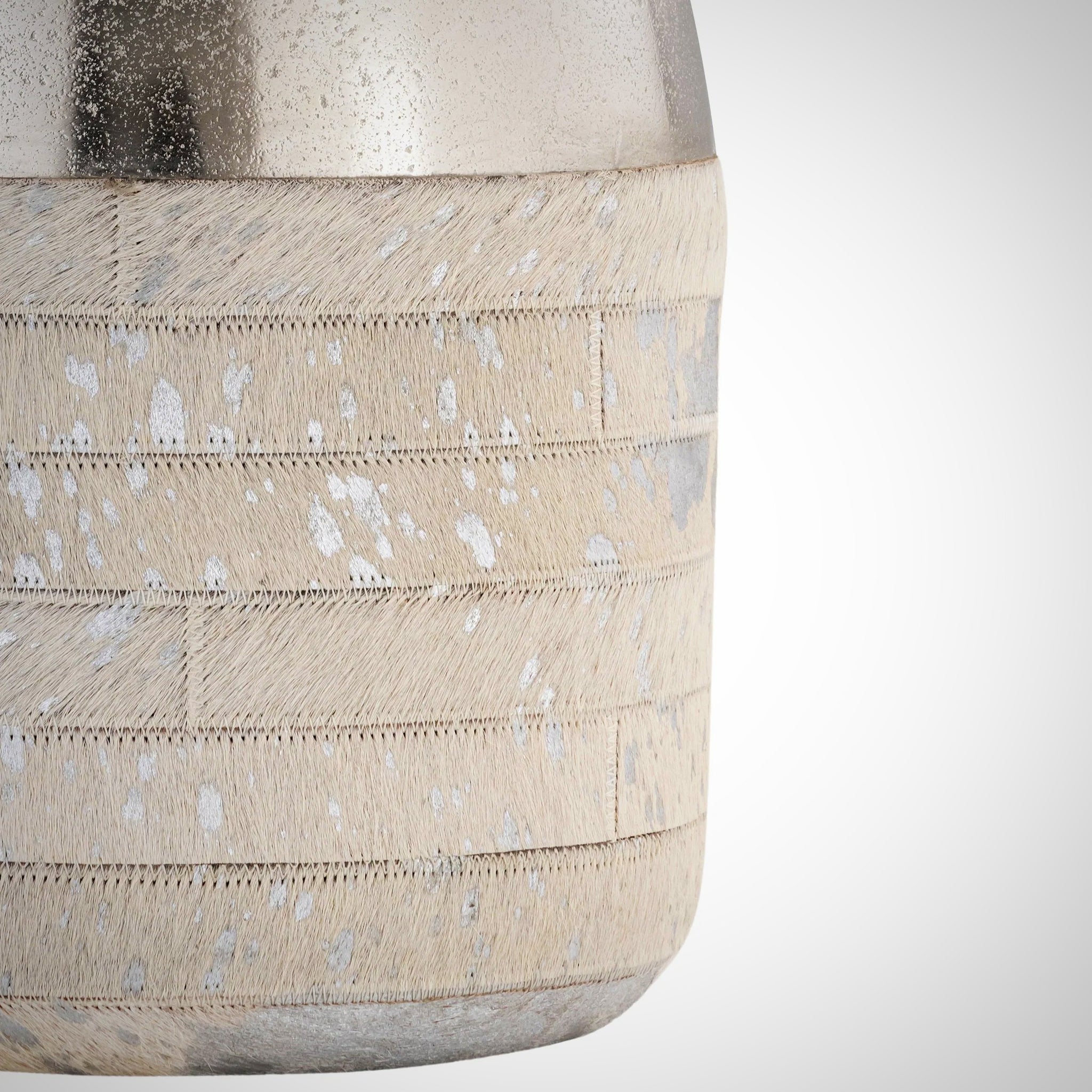 Vase Silver Metal Top Wrapped With Hair-on-Hide