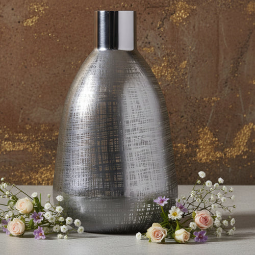 Large Silver and Metal Vase