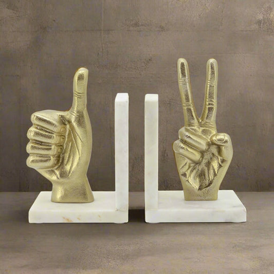 S/2 Hand Sign Bookends, Gold