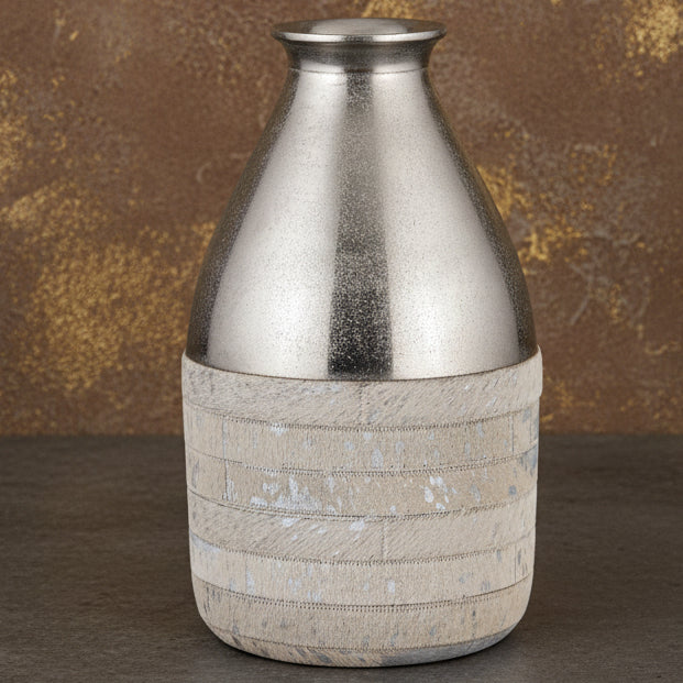 Vase Silver Metal Top Wrapped With Hair-on-Hide