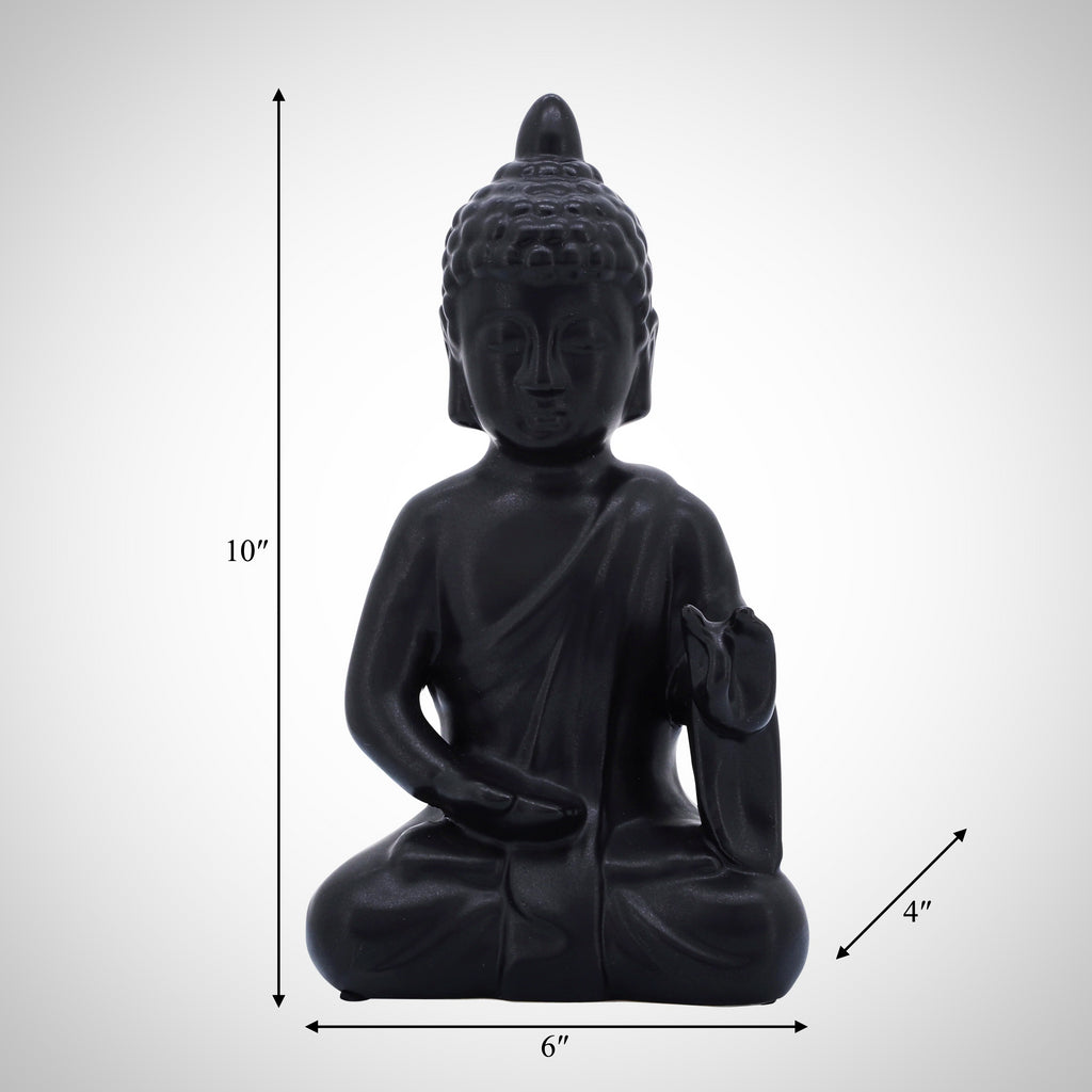 10", Black Ceramic Seated Buddha