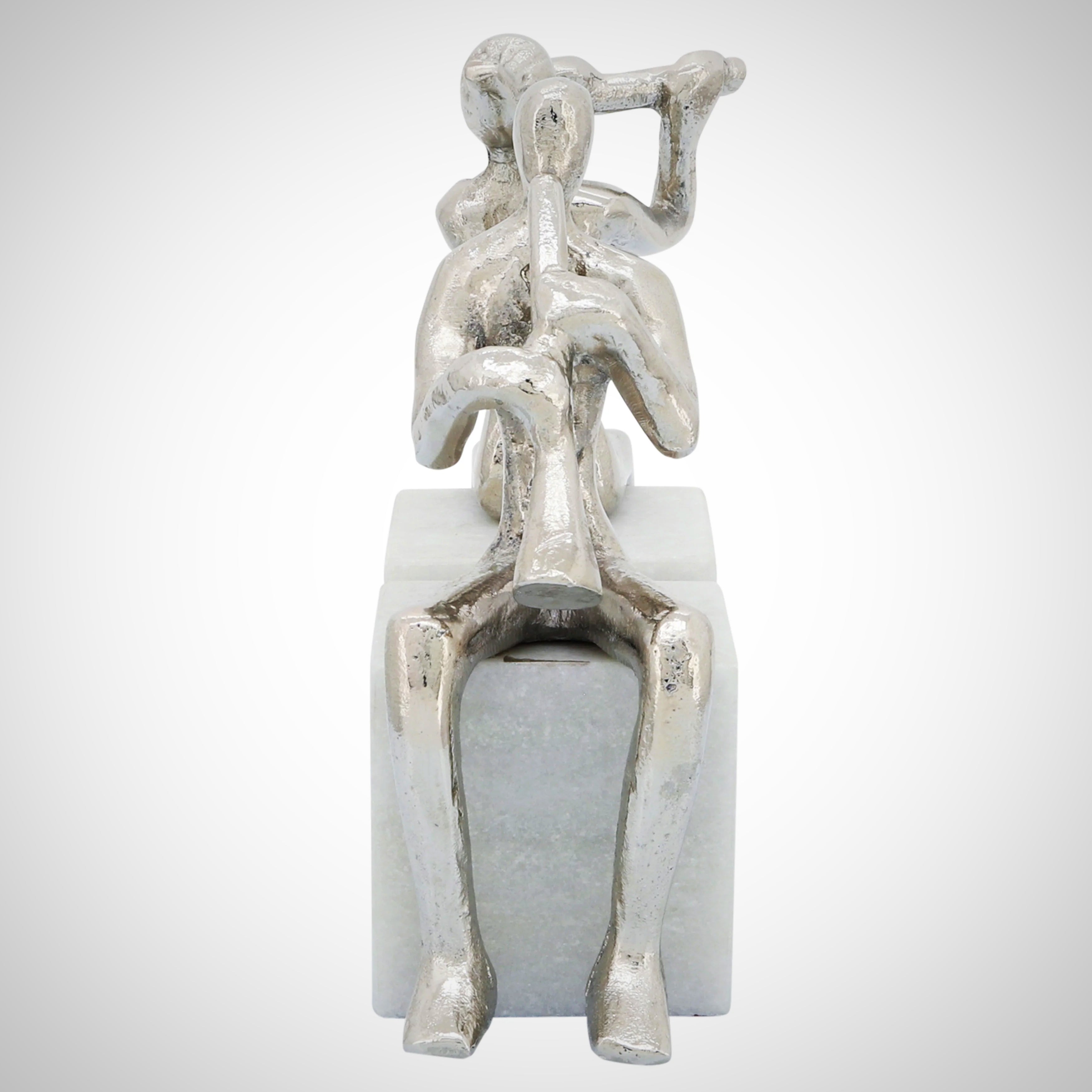 S/2 Metal Musicians On Marble Base, Silver