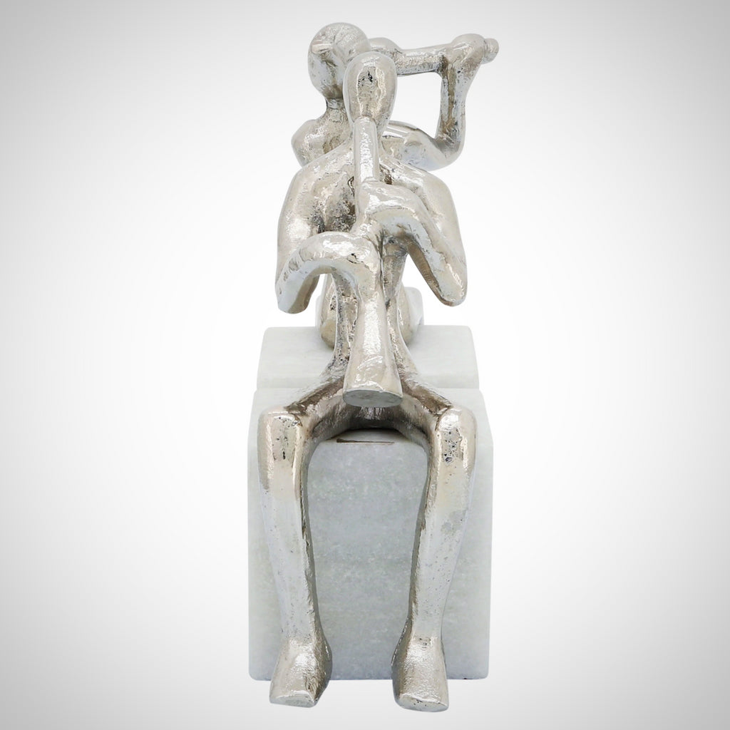 S/2 Metal Musicians On Marble Base, Silver